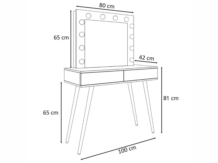 Schminktisch glamour mit Schubladen, schwarzen Beinen und LED-Beleuchtung Olivine Weiß Hochglanz