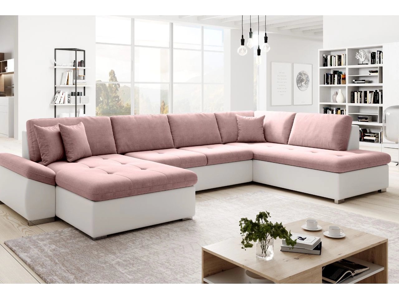 Wohnlandschaft mit Schlaffunktion Rechts Moni U Rosa, Weiß