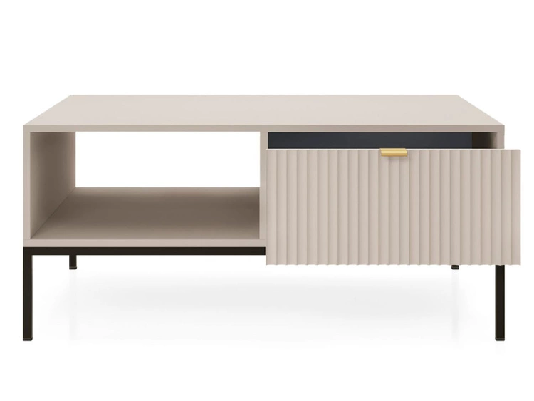 Couchtisch mit Stauraum Amber Kaschmir auf schwarzen Beinen
