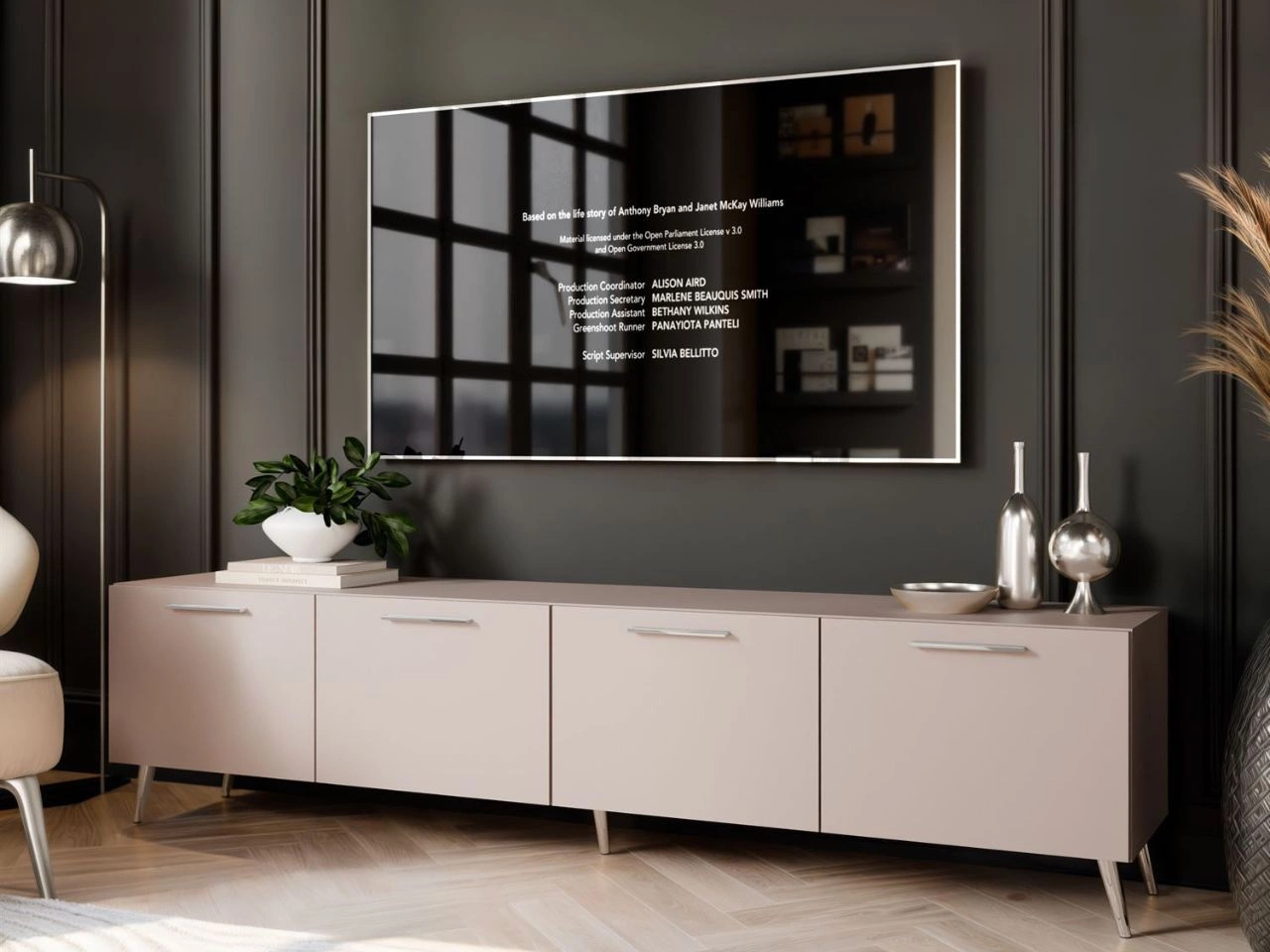 TV-Lowboard mit Türen auf Silbernen Metallbeinen 200 cm Noaé Kaschmir