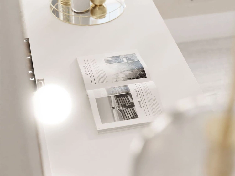 Schminktisch mit Spiegel, Schubladen und LED Melo Elite Weiß Matt