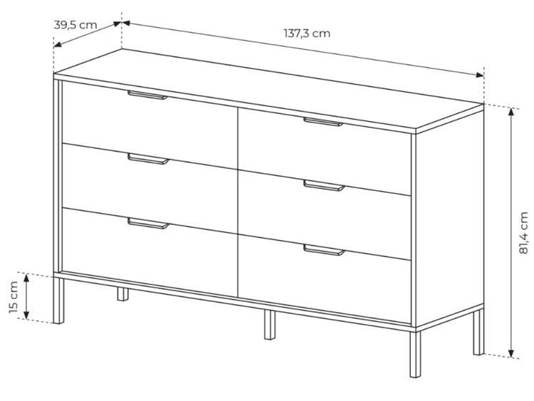 Kommode mit 6 Schubladen Montral Kastanie, Schwarz