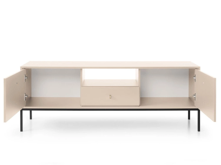 TV-Lowboard mit Schublade und Türen mit Schwarz Metallbeinen Amor Beige