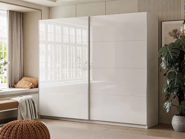 Schwebetürenschrank Zweitüriger 244 cm Nuveo Weiß Hochglanz