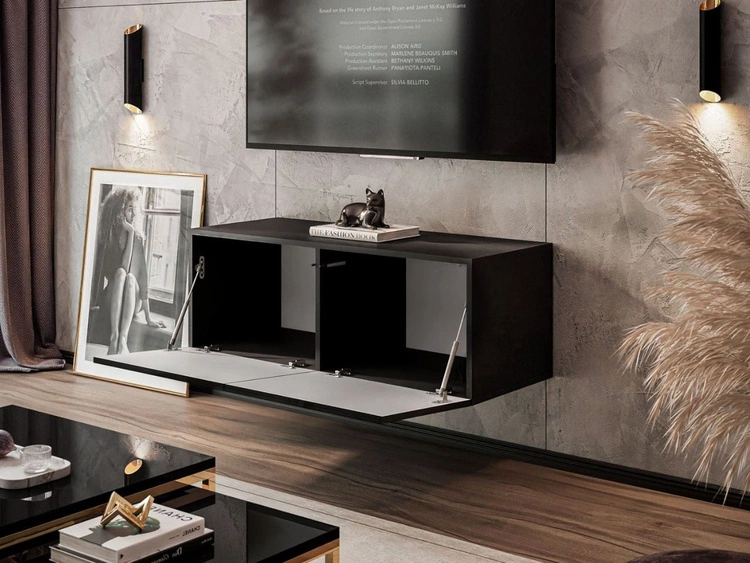 TV-Lowboard mit Türen 100 cm Nodoo Schwarz Hochglanz