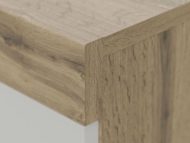 TV-Lowboard Asumi mit Türen und Schublade – Weiß matt und Eiche Wotan