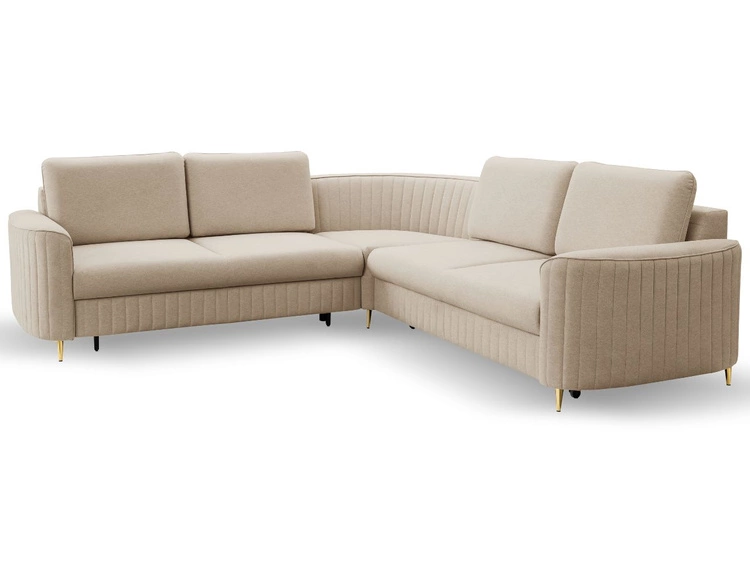Ecksofa L-Form Rechts mit Schlaffunktion und Bettkasten Limon Dunkelbeige