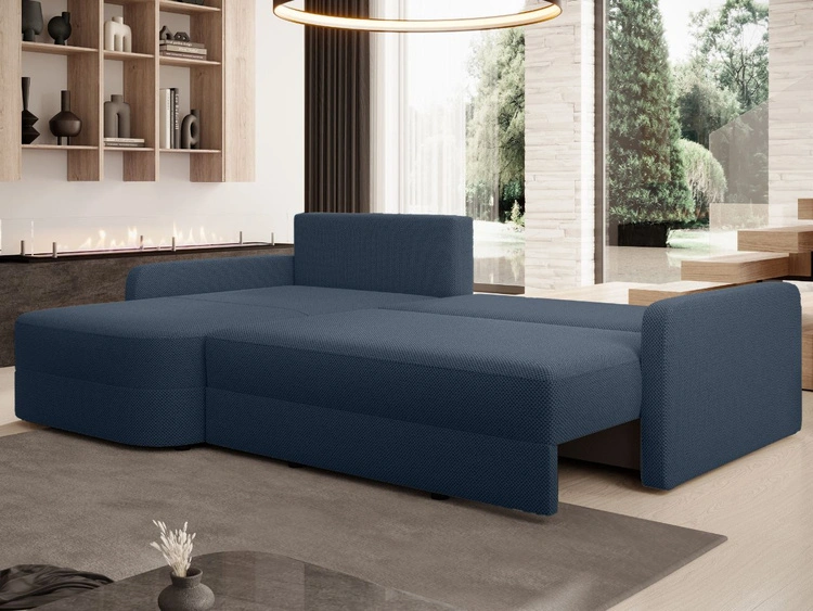 Ecksofa L-Form mit Schlaffunktion und Bettkasten Arvento Dunkelblau