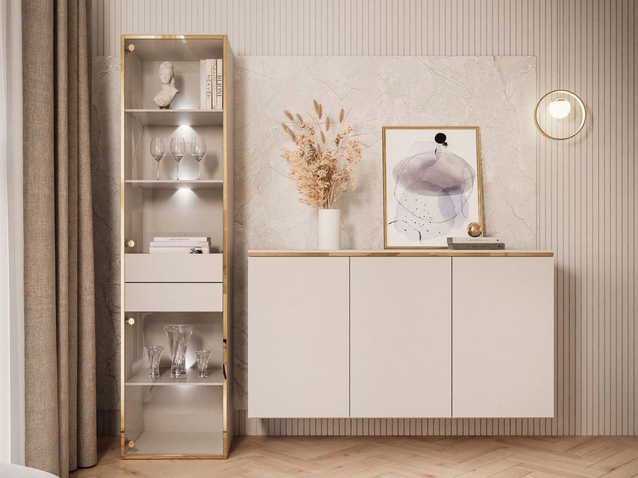 Wohnzimmer-Set mit LED-Beleuchtung im Glamour-Stil Evare Kaschmir