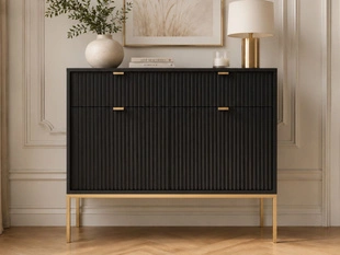 Kommode mit Türen und Schubladen Amber Schwarz, Gold Frame