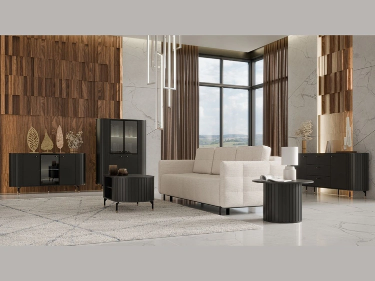 Standvitrine mit LED-Beleuchtung Soria Schwarz mat