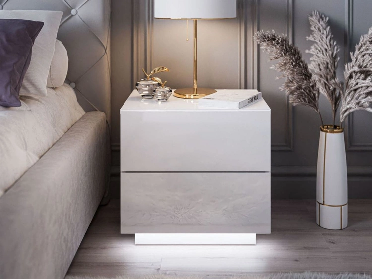 Nachttisch mit zwei Schubladen Nuveo Lux Weiß Hochglanz