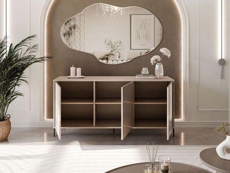 Dreitürige Kommode 154 cm auf schwarzfarbenen Metallbeinen Vivance Kaschmirglanz