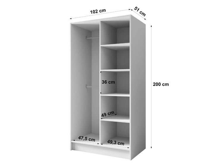 Kleiderschrank mit Spiegel 100 cm Lucca Weiß mit schwarzen Griffen