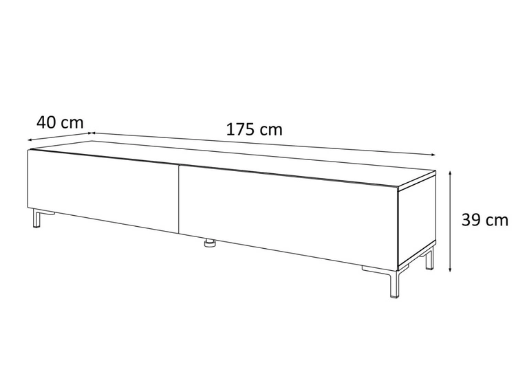 TV-Lowboard auf schwarzen Beinen 175 cm mit LED-Beleuchtung Sorelle Schwarz Matt