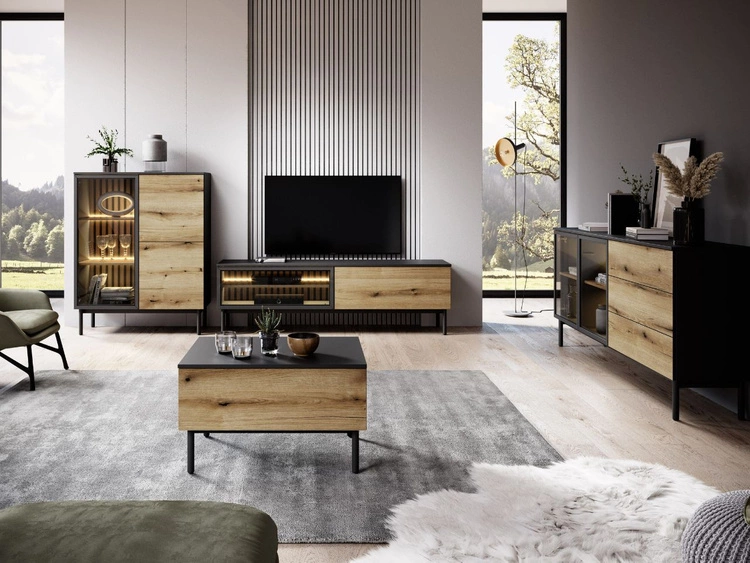 TV-Lowboard mit Türen 150 Loara Eich Evoke, Schwarz