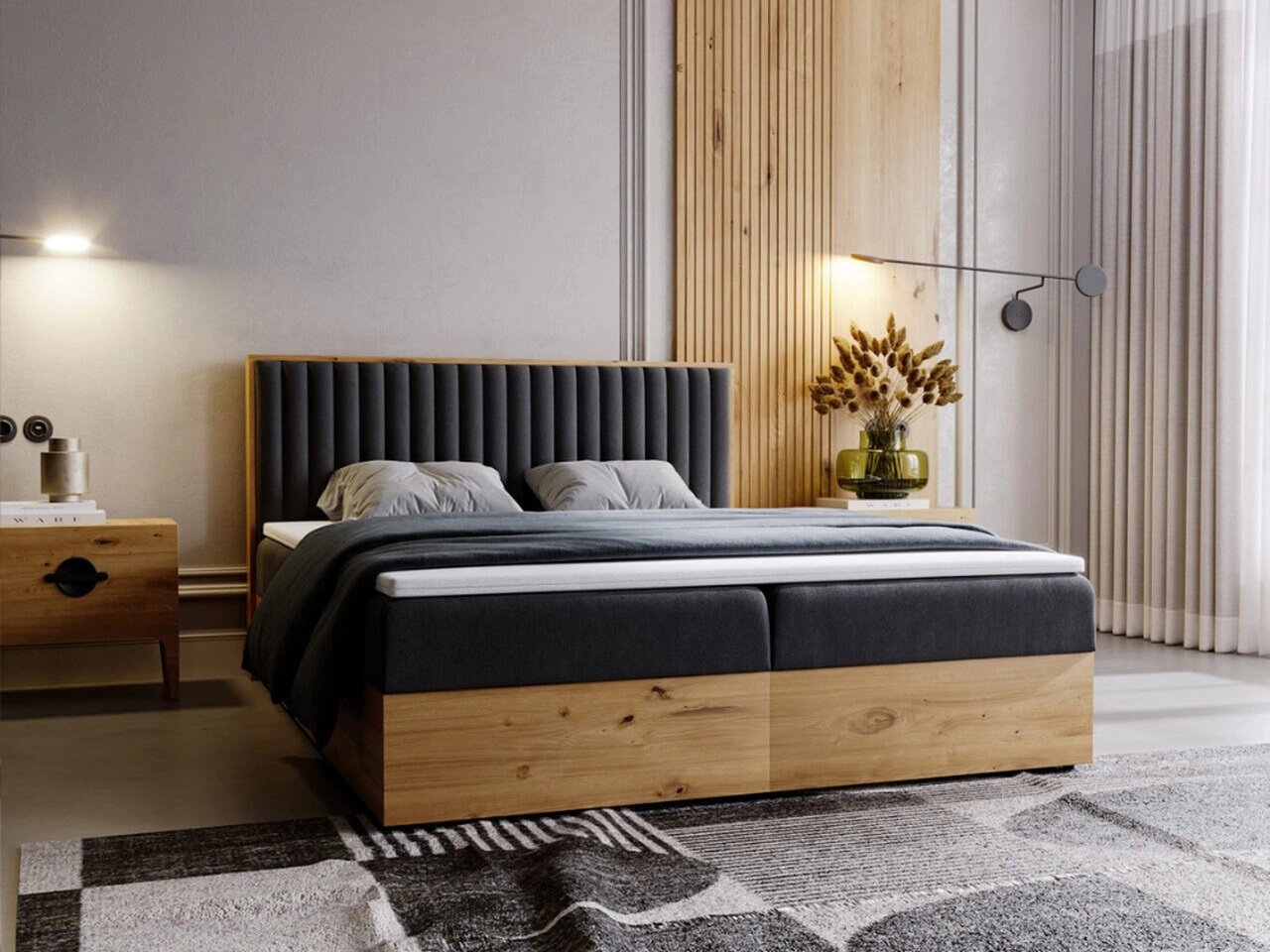 Boxspringbett mit Bettkasten 160x200 Forest Anthrazit