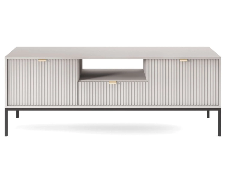 TV-Lowboard mit Schublade und Türen Amber Grau, Schwarz Frame