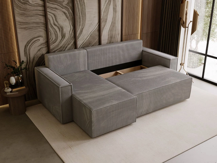 Modernes Ecksofa mit Schlaffunktion und Stauraum Prato L Grau