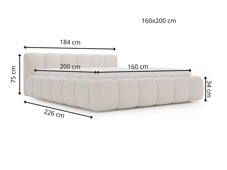 Polsterbett mit Bettkasten und Lattenrost 160x200 Cloud Low Bouclé-Stoff Grau
