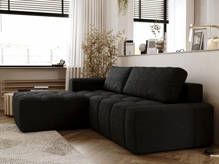 Ecksofa L-Form Links mit Schlaffunktion und Bettkasten Lana Schwarz