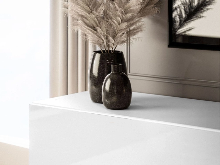 TV-Schrank für das Wohnzimmer 180 cm mit schwarzen Metallbeinen und LED-Beleuchtung Aurelie Weiß Hochglanz