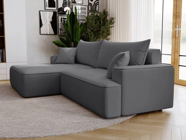 Ecksofa L-Form Links mit Schlaffunktion und Bettkasten California Grau
