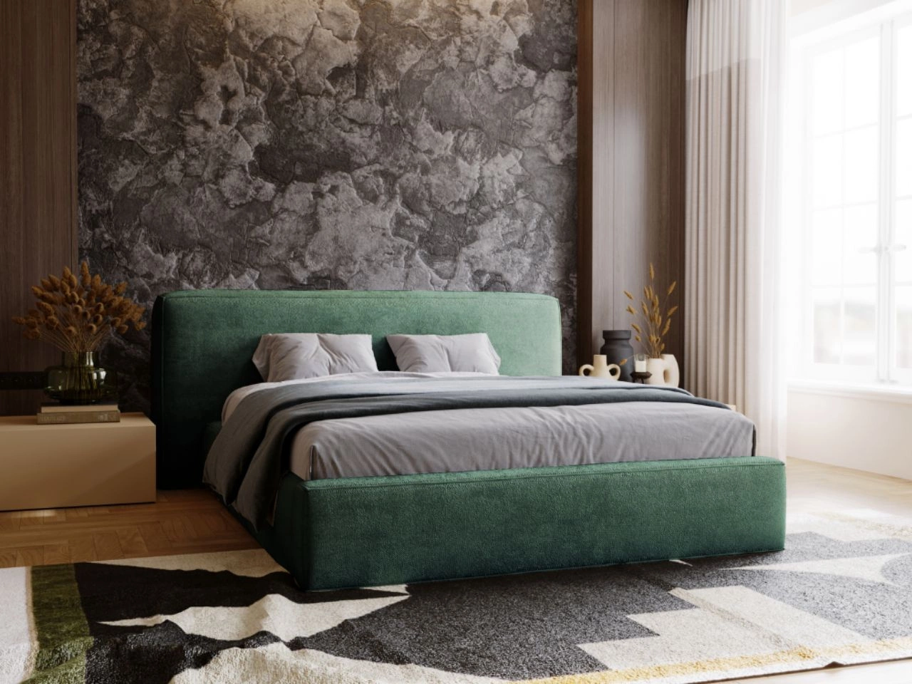 Polsterbett mit Bettkasten und Lattenrost 120x200 Monza Grün