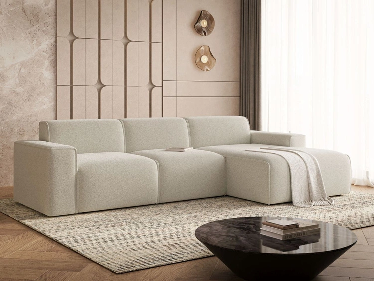 Ecksofa L-Form Rechts Lavia Bouclé-Stoff Beige