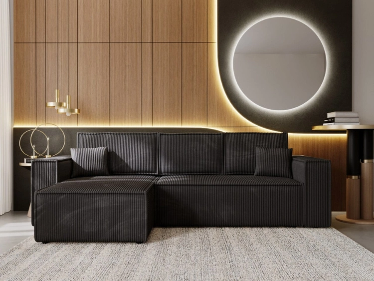 Ecksofa L-Form mit Schlaffunktion und Bettkasten Prato XL Schwarz