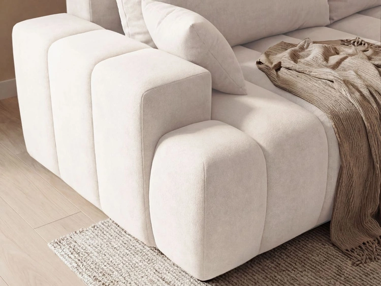 Ecksofa L-Form Rechts mit Schlaffunktion und Bettkasten Caleo Creme