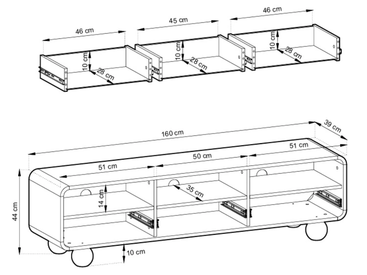 Fernsehschrank 160 mit Schubladen auf kugelförmigen Beinen Soffio Kaschmir