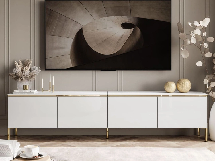 TV-Lowboard im Glamour-Stil mit LED-Beleuchtung Celle, Weiß Hochglanz