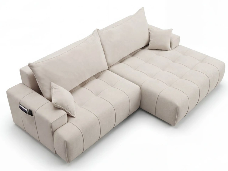 Ecksofa L-Form mit Schlaffunktion und Bettkasten Tulio Rechts Beige