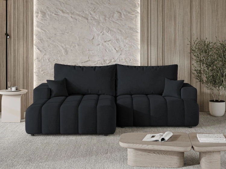 Ecksofa L-Form Links mit Schlaffunktion und Bettkasten Caleo Schwarz