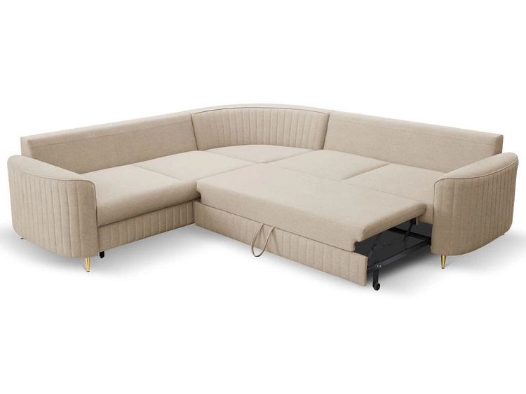Ecksofa L-Form Rechts mit Schlaffunktion und Bettkasten Limon Dunkelbeige