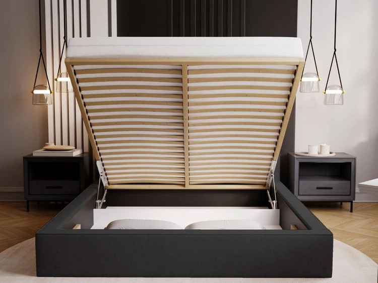 Polsterbett mit Bettkasten und Lattenrost 140x200 Monaco Dunkelgrau