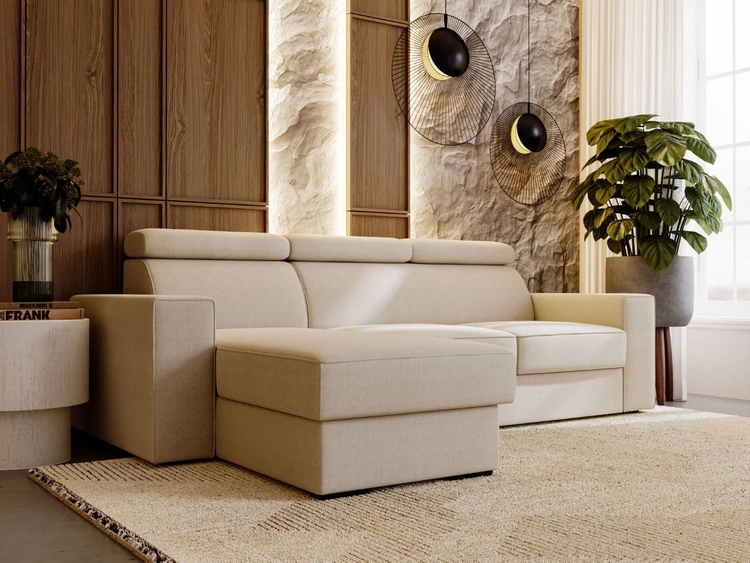 Ecksofa L-Form mit Schlaffunktion und Bettkasten Scala Beige