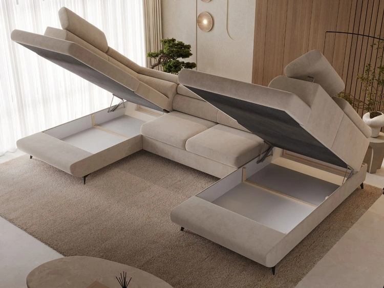 Wohnlandschaft mit Schlaffunktion und Bettkasten Argon Beige
