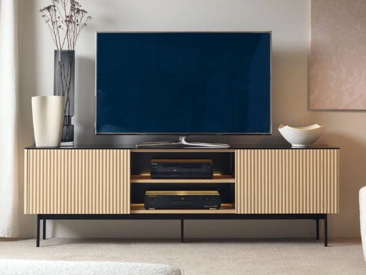 Zweittüriges TV-Lowboard für Wohnzimmer Auroé Eiche Vicenza