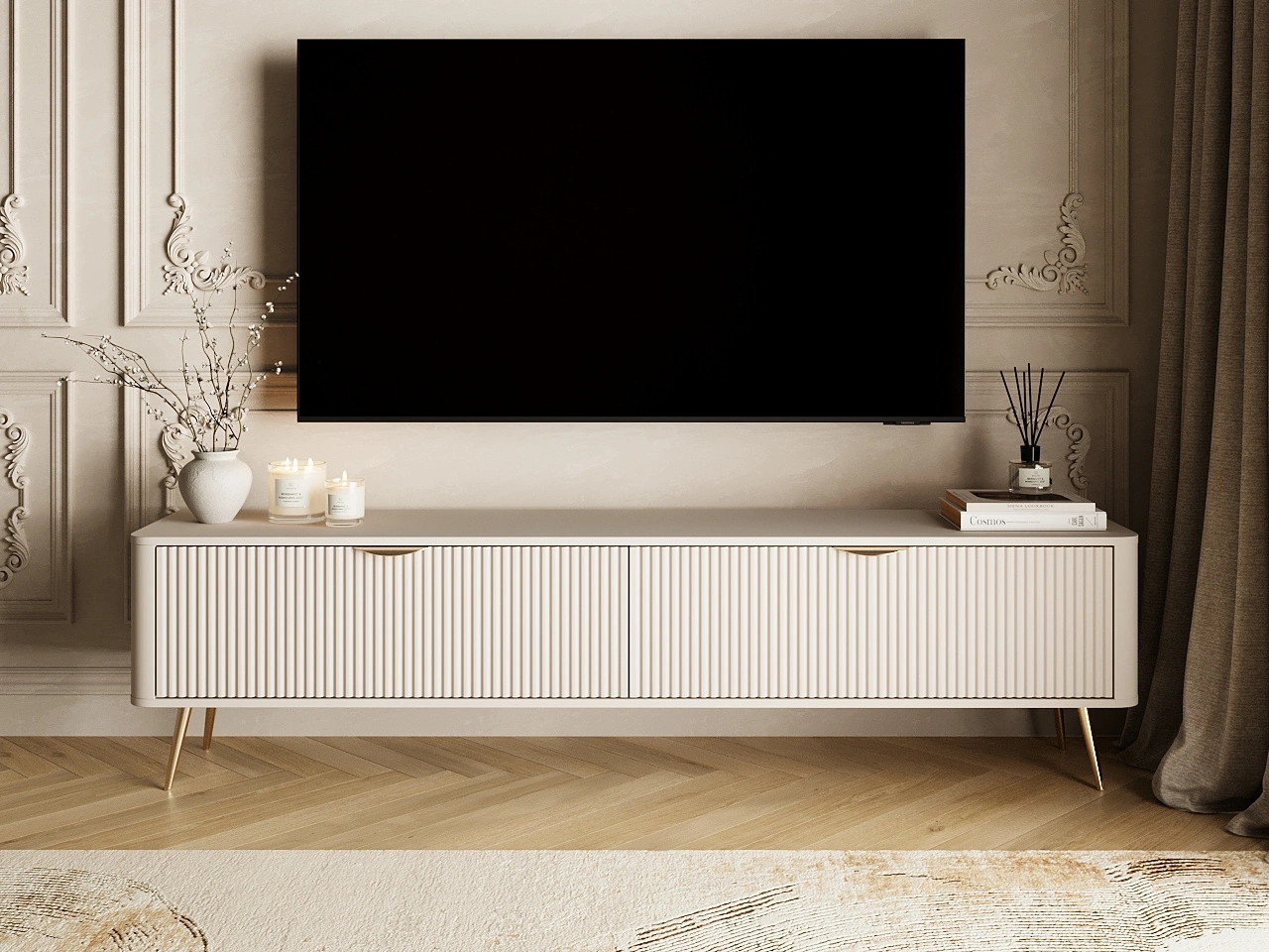 TV-Lowboard mit Türen 200 cm Latina Beige