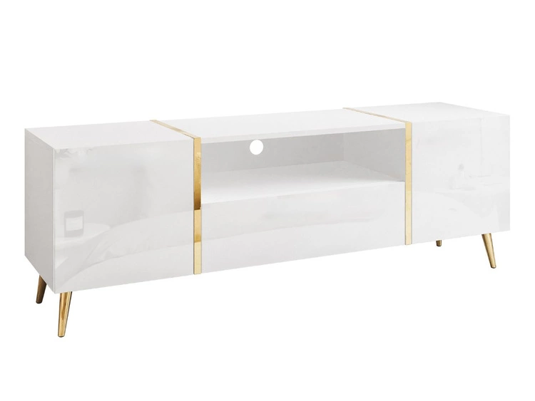 Wohnzimmer-Set mit goldenen Metallbeinen im Glamour-Stil Lunelie Weiß Hochglanz