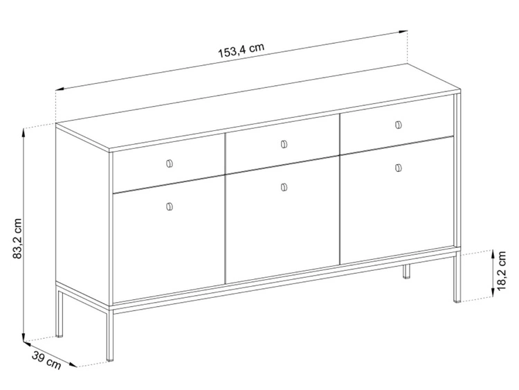 Kommode mit Türen sowie Schubladen mit Schwarz Metallbeinen 154 cm Amor Marineblau