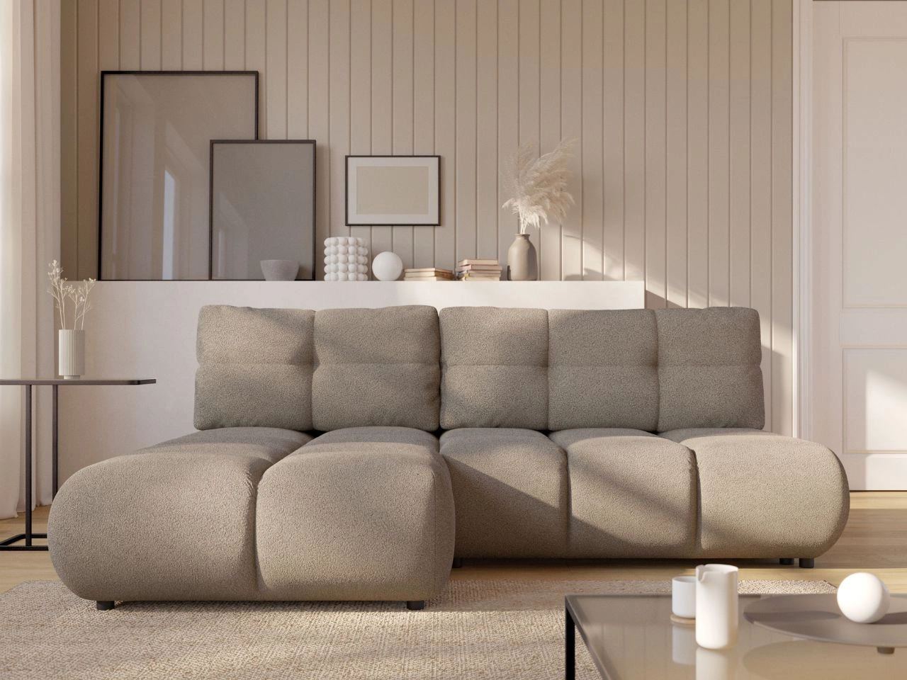 Ecksofa mit Schlaffunktion und Bettkasten Links Milet Hellgrau