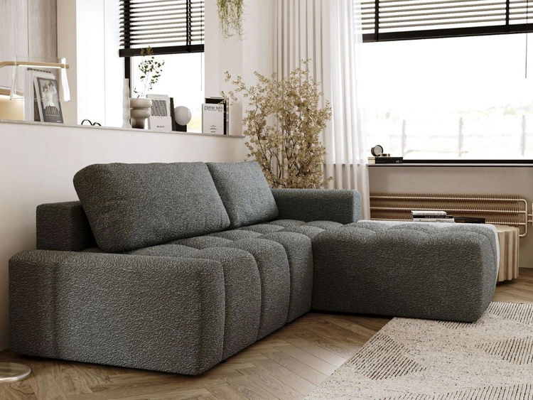 Ecksofa L-Form Rechts mit Schlaffunktion und Bettkasten Lana Grau