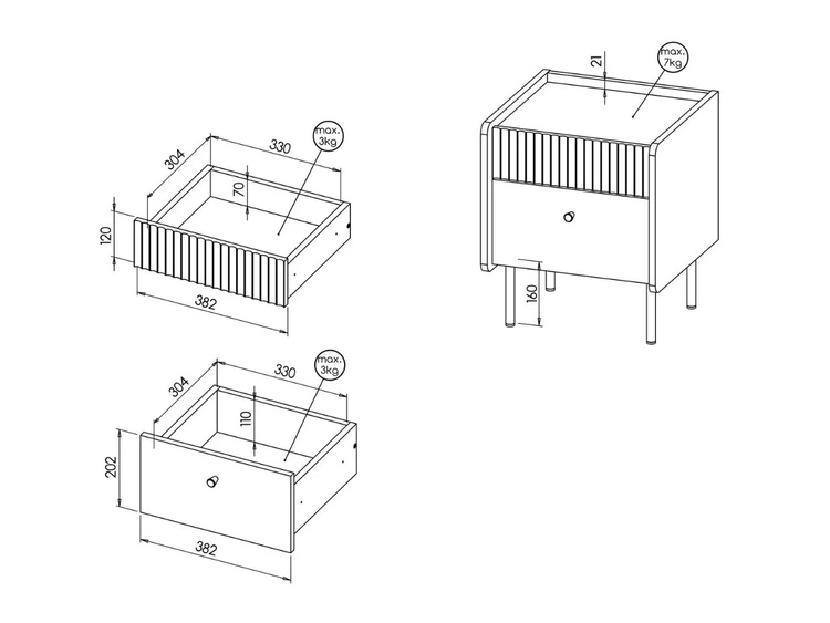 Nachttisch mit Schubladen Pascale Nussbaum Warmia, Schwarz