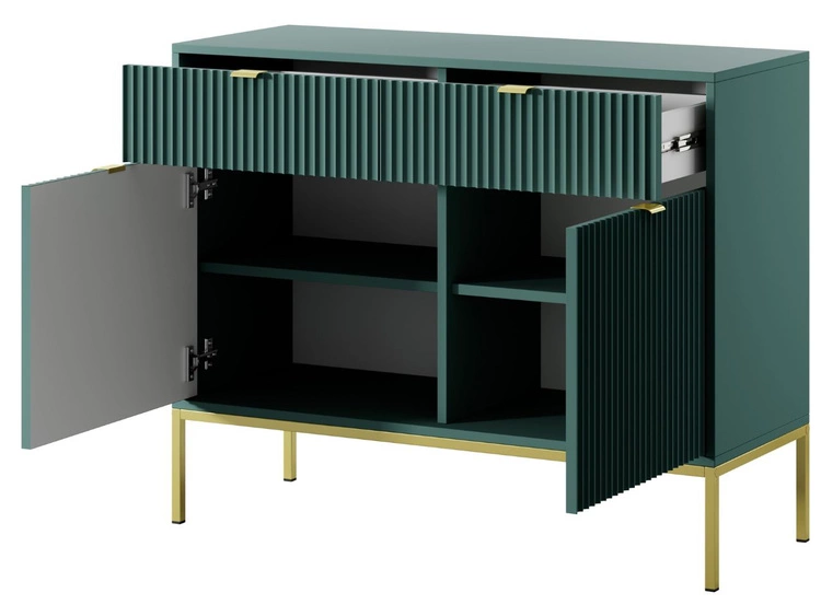 Kommode mit Türen und Schubladen Amber Grün, Gold Frame