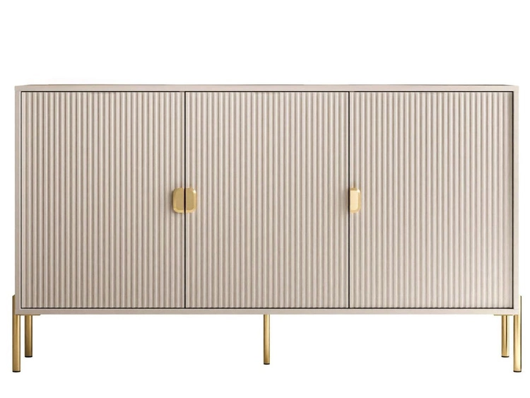 Kommode dreitürig breit mit goldfarbenen Griffen und Füßen Orlean Kaschmir Matt