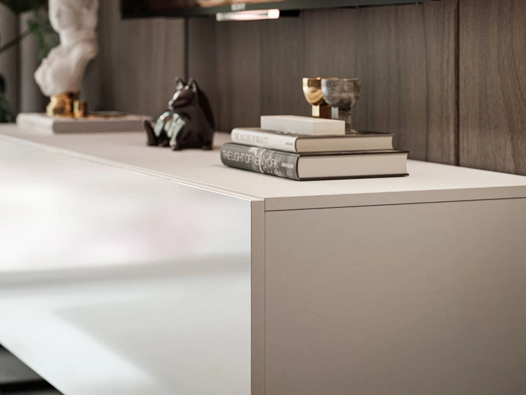 TV-Lowboard mit Türen auf Schwarzen Metallgestell150 cm Nodoo Weiß Hochglanz