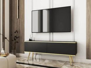 TV-Lowboard mit Türen 135 cm Diolo Schwarz mit glatter Front auf goldenen Beinen